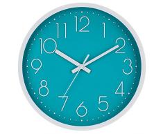 Ryuan Moderne Wanduhr, leise, Nicht tickend, dekorative batteriebetriebene Wanduhren für Wohnzimmer, Büro, Bad, Küche, Dicker Kunststoffrahmen, Glasabdeckung Cyan