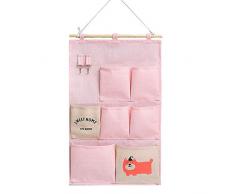 DecentGadget Aufbewahrungstasche zum Aufhängen an der Wand, Tür, Schrank, Hängeorganizer, Baumwollleinen für Zimmer, Küche, Badezimmer, Rose, 7 Pockets