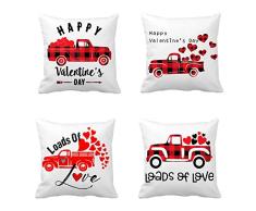 Doliving Valentinstag-Kissenbezüge 45,7 x 45,7 cm 4er-Set rot schwarz Büffelkaro Herz Liebe LKW Überwurf Kissen für Sofa Couch Liebe Liebe Valentinstag Dekoration Überwurf Kissenbezug