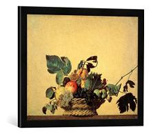 Gerahmtes Bild von Michelangelo Merisi Caravaggio Der Obstkorb, Kunstdruck im hochwertigen handgefertigten Bilder-Rahmen, 60x40 cm, Schwarz matt