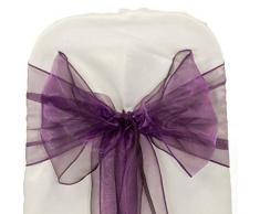 mds Organza-Stuhlschärpen, für Hochzeits- und Veranstaltungszubehör, Party-Dekoration, Stuhlhusse, Schärpe, 25 Stück, 30 Farben, Organza Polyester, dunkelviolett, 25