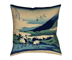 ArtVerse Katsushika Hokusai Japanische Kraniche x 71,1 cm Bodenkissen, doppelseitiger Druck mit verdecktem Reißverschluss und Einsatz 28 x 28