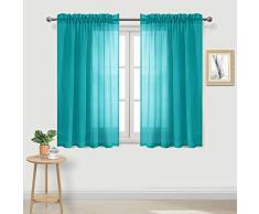 DWCN Sheer Gardinen Leinenoptik Stange Pocket Wohnzimmer Vorhänge Set 2 Stück Fenstervorhänge 52 x 54 inch türkis