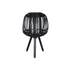 Benjara Laterne mit Lattenrost und Stativbeinen aus Bambus, Schwarz