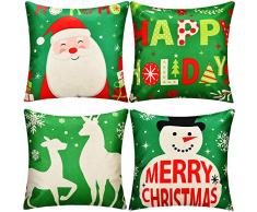 Gejoy 4 Stück quadratische Kissenhülle Dekorative Kissenbezug für Halloween, Weihnachten, Thanksgiving Day Sofa Schlafzimmer Dekoration, 45,7 x 45,7 cm Schneemann und Weihnachtsmann