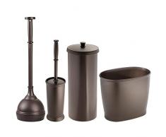 MetroDecor mDesign Spülbürste, ovaler Abfalleimer, Toilettenpapierrollenbehälter und Toilettenbürste, 4 Stück, bronzefarben