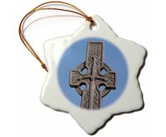 3dRose ORN 82802 _ 1 Schottland Edinburgh Stein Keltisches Kreuz Cindy Miller Hopkins Schneeflocke Deko zum Aufhängen Ornament, Porzellan, 3 Zoll