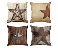 Emvency Set von 4 Kissenbezügen, rustikal, Landhausstil, Westernstern, Texas, Holzhütte, West Primitive dekorative Kissenbezüge, Heimdekoration, quadratische Kissenbezüge 20 x 20 inches Gold