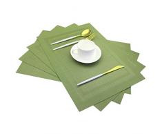 Pigchcy Platzsets, hitzebeständig, Rutschfest, waschbar, leicht zu reinigen, gewebtes Vinyl, kleine doppelte Bordüre Set of 4 olivgrün