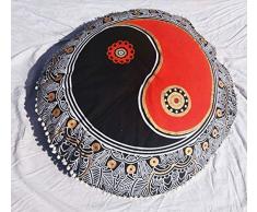 Gokul Handloom Große Mandala-Kissenbezüge, 81,3 cm, dekorativer Überwurf, runde Bodenkissen, indischer Pouf, Ottoman, Roundie Boho-Kissenbezug, Bommel, für den Außenbereich