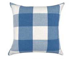 YOUR SMILE Retro-Kissenbezug, Karomuster, Baumwolle, Leinen, quadratisch, dekorativ, für Sofa, 45,7 x 45,7 cm, 2 Stück Single Piece,18x18 07 Baby Blue/White