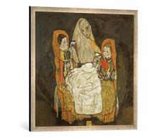 Gerahmtes Bild von Egon Schiele Mutter und Zwei Kinder III, Kunstdruck im hochwertigen handgefertigten Bilder-Rahmen, 70x70 cm, Silber Raya