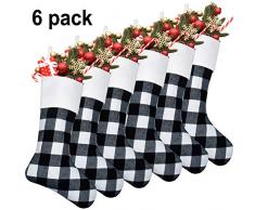 Senneny 6 Stück Weihnachtsstrümpfe – 45,7 cm schwarz weiß Buffalo Plaid Weihnachtsstrümpfe Kamin hängende Strümpfe für Familie Weihnachten Dekoration Urlaub Jahreszeit Party Decor
