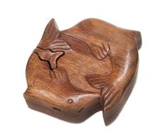 NOVICA Dancing Delfine handgeschnitzt Holz Puzzle Box