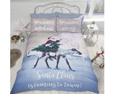 Rapport Weihnachtsmann und Rudolph Bettwäsche-Set, Polycotton, Weiß, Doppelbett