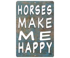 Rogue River Tactical Funny Horses Make Me Happy Metallschild Wanddeko Landhaus Bauernhof