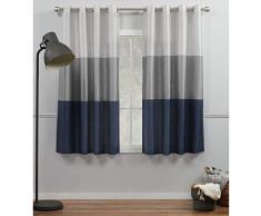 Exclusive Home Vorhänge Chateau gestreifte Kunstseide Fenstervorhang Paneel mit Ösen Oben, 137,2 x 274,3 cm, Schwarze Perle 54x63 Marineblau/grau