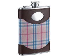 Visol Lola Leder und Plaid Edelstahl Flachmann, 230 ml, Braun