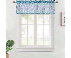 Haperlare 3-teiliges Gardinen-Set für Küche mit Spalier Muster und Volant Set, Stange Tasche, lässige Webart Cafe Badezimmer Vorhänge für kleine Fenster, Polyester, blaugrün, Valance| 15 L