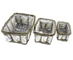 Renaissance 2000 3 Stück Rechteck Weidenkorb mit Stoff Line Set