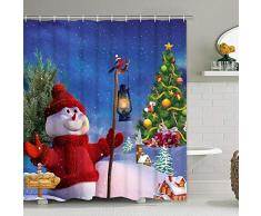 Weihnachts-Duschvorhang mit 12 Haken Schneemann Weihnachtsbaum Schnee Stadt Duschvorhang Wasserdicht Badezimmer Dusche Vorhang Weihnachten Dekoration