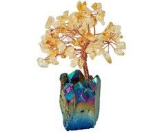 SUNYIK Trommelstein Edelstein Geld Baum Bonsai Fengshui Lucky Heilung Dekoration Citrine Tree on Rainbow Cluster Base(4)