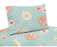 Sweet Jojo Designs Bettwäsche-Set für Aquarell-Kollektion, Türkis und Pfirsich, 3-teiliges Set, Pink Rose