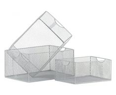 Urban Trends 45500 Rechteck Drahtkorb mit Mesh Design Body/halbrund Ausschnitt Seite Griffe Metallic-Finish Gunmetal (Set von 3), grau, 3 Stück