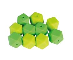 Rayher 14867426 Silikonperlen Hexagon, Grün-Töne, 14 mm ø, Beutel 10 Stück, für versch. Baby-Accessoires wie Schnullerketten, Kinderwagenketten, Greifringe etc.