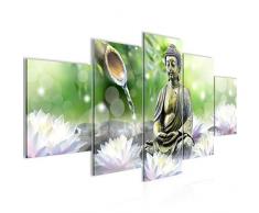 Bilder Feng Shui Buddha Wandbild Vlies - Leinwand Bild XXL Format Wandbilder Wohnzimmer Wohnung Deko Kunstdrucke Grün 5 Teilig - MADE IN GERMANY - Fertig zum Aufhängen 018253a