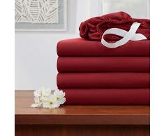 Empyrean Bettwäsche Deep Pocket Spannbettlaken - Luxus seidig weich - Faltenfrei Landhausstil Twin - 4 Pack burgunderrot