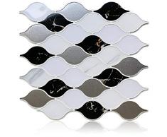 HomeyMosaic Kieselgel-Blätter zum Abziehen und Aufkleben von Fliesen aus PVC, 3D-Wandfliesen, zum Aufkleben auf Fliesen für Küche, Badezimmer, Wanddekoration (5 Blatt, 27,9 x 25,4 cm) 9.2 X 9.2/ Box of 5 Sheets Blatt Schwarz / Weiß