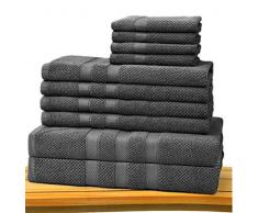 Cotton Craft Handtuch-Set aus Leinen, luxuriös, 100% Baumwolle, schwer und saugfähig, Set mit 2 großen Badetüchern, 4 Handtücher und 4 Waschlappen Set of 10 Towels - Charcoal anthrazit