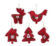 DearSun Baum mit 5 Design Weihnachts Glocken Zum Aufhängen Dekoration Pack von 5 x Small Rot