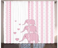 Elefant Kinderzimmer Einrichtung Vorhänge Durch ambesonne, vertikal gestreifter Hintergrund Cute Pink Tiere mit Herzen Retro, Wohnzimmer Schlafzimmer Fenster Drapes 2 Panel Set, Licht Rosa Weiß, Textil, Multi 1, 108 W By 96 L