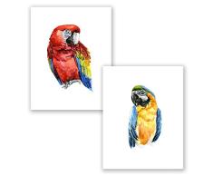 AtoZStudio A67 Ara Papagei Vogel Wanddekoration, 2 Bilder – Set von 2 Bildern – Natur tropisch niedlich Schlafzimmer Home Posters – Grün Gelb Aquarell Gemälde Kunst // Kinderzimmer (8 x 10)