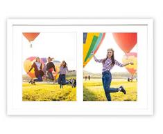 Golden State Art Bilderrahmen, Holz, 30,5 x 48,3 cm, mit weißer Matte, für 2 Fotos à 8 x 10 cm, Echtglas, Sägezahnaufhänger, Drehgelenk, Wandmontage, ideal für Collagen, Hochzeiten, Verlobungen, Partys 12x19 Holz - Weiß mit weißem Untergrund