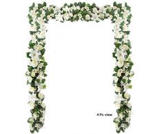 WooooW Ltd Künstliche Rosen und Liliengirlande, künstliche Seidenrosen, Efeu, Rankenblätter, Girlande zum Aufhängen, für Zuhause, Hochzeit, Wanddekoration, Lilie weiß