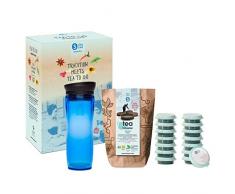 shuyao teekultur Starterbox Tea to Go Thermobecher mit integriertem Teesieb + 5x3 Loser Bio Tee mit Koffein, Blau, 45g