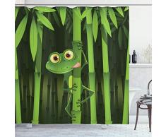 Animal Decor Vorhang für die Dusche Set by ambesonne, Funny Illustration Of Freundlicher Fun Frosch auf Vorbau des Bambus Jungle Bäume süßem Nature Print, Badezimmer Zubehör, 213,4 cm Extralong, grün