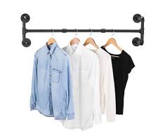 Elibbren Industrie-Rohr-Kleiderständer, Wandmontage, Vintage-Einzelhandel, Kleiderständer, Kleiderständer, Mehrzweck-Aufhängung für Schrank-Aufbewahrung, Schwarz (Vier Sockel), 1 Packung