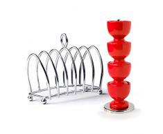 Zeal BASET8R Frühstücksset Set aus 4 Eierbechern aus Melamin auf Ständer mit verchromtem 6-teiligem Toastständer, rot
