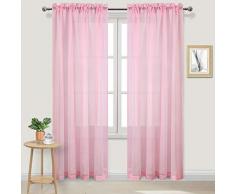 DWCN Sheer Gardinen Leinenoptik Stange Pocket Wohnzimmer Vorhänge Set 2 Stück Fenstervorhänge 52 x 84 inch babyrosa