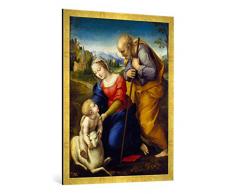 Gerahmtes Bild von Raffael Die heilige Familie mit dem Lamm, Kunstdruck im hochwertigen handgefertigten Bilder-Rahmen, 70x100 cm, Gold Raya