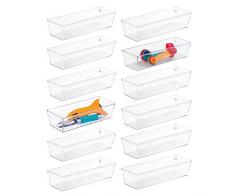 mDesign Kunststoff-Organizer für Küchenschränke und Schubladen – Aufbewahrungsbehälter für Besteck, Servierlöffel, Kochutensilien, Gadgets – BPA-frei, lebensmittelecht, 22,9 cm lang, 12 Stück – transparent