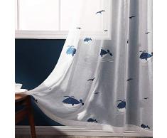 MIULEE 2 Panels Blätter Bestickt durchscheinend Fenster Gardinen Schöne Eleganz Ösen Fenster Voile Panels/Drape/Treatment für Schlafzimmer Wohnzimmer, Polyester-Mischgewebe, Whale, 54W x 96L