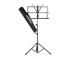 Relaxdays, Schwarz Notenständer mit Tasche, Notenpult, Orchesterpult, Notenablage, klappbar und leicht, 60-130 cm, Standard