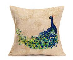 Doitely Kids Cartoon handgezeichnete Überwurf-Kissenbezüge, niedliches Tier, Koala Baby Dekorative Baumwolle Leinen, Home Decor Outdoor Kissenbezug für Kinderzimmer, Sofa, Couch 45,7 x 45,7 cm 18 x 18 Edler Pfau