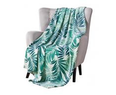 VCNY Dekorative Überwurfdecke: große üppige Palmenblatt-Designakzente für Couch oder Bett, Farben: Grün, Blau, Weiß