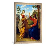 Gerahmtes Bild von ARY Scheffer Christus und die Samariterin am Brunnen, Kunstdruck im hochwertigen handgefertigten Bilder-Rahmen, 50x70 cm, Silber Raya